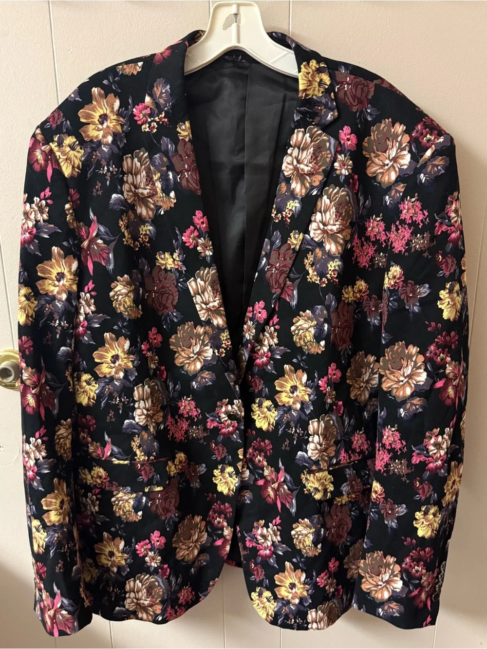 Men’s XL Black Floral Print Blazer Sport Coat Single Button Statement